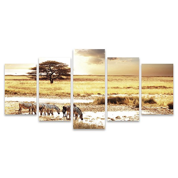 Kit Quadros Mosaico Selva Africa Zebras Sala