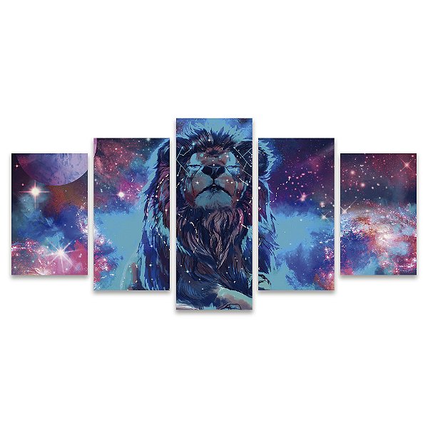 Kit Quadros Mosaico Universo Leão Quarto Sala