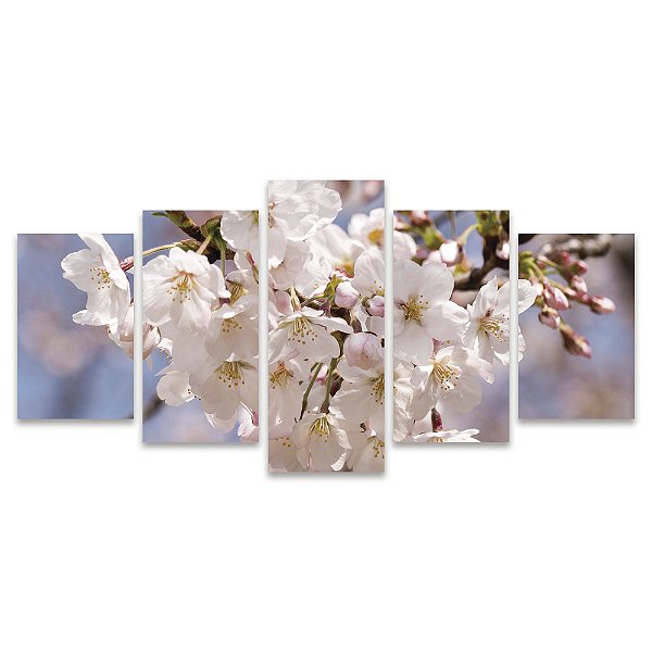 Kit Quadros Mosaico Rosa Sakura Flor Floral Claro Cerejeira