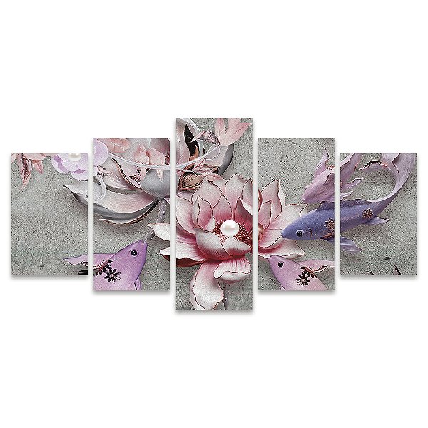 Kit Quadros Mosaico Colorido Arte Peixe Pérola Flor Arte Digital