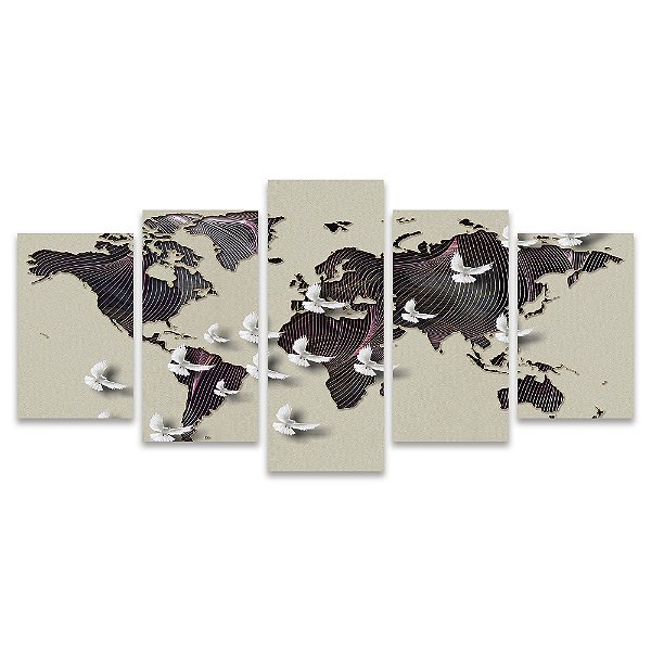 Kit Quadros Mosaico Quarto Mundy Sala Paz Mapa Pombas