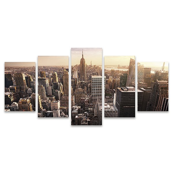 Kit Quadros Mosaico Entardecer York Predios New