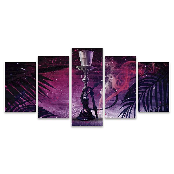 Kit Quadros Mosaico Roxo Lounge Bar Neon Narguilé Fumaça