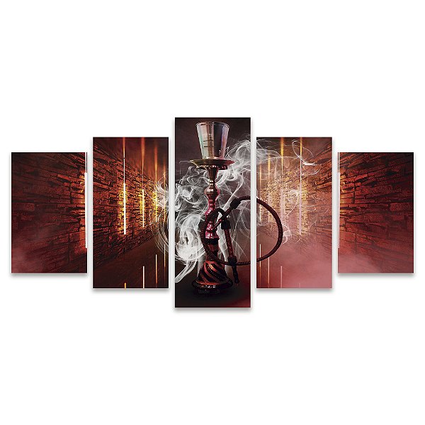 Kit Quadros Mosaico Vermelho Fumaça Luzes Lounge