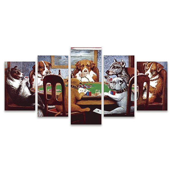 Kit Quadros Mosaico Surreal Poker Cachorros Jogando Pintura