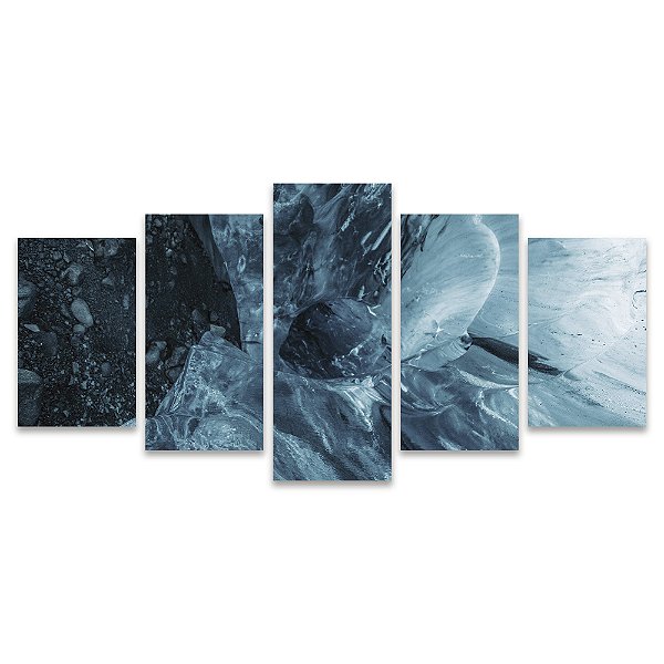 Kit Quadros Mosaico Sala Gelo Submersa Azul Geleira Tons