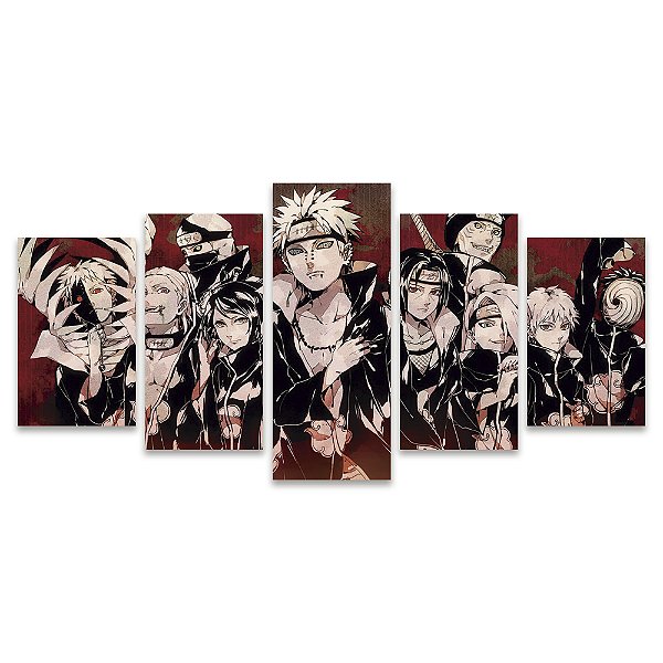 Kit Quadros Mosaico Vermelho Akatsuki Naruto Sketch Clã