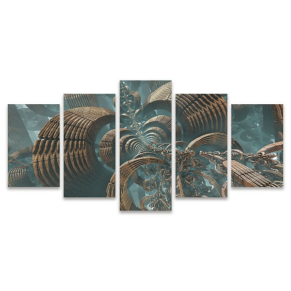 Kit Quadros Mosaico Psicodélico Futurista Verde Fractal