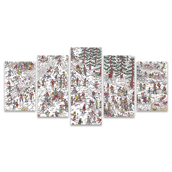 Kit Quadros Mosaico Neve Desenho Esqui Onde Está O Wally
