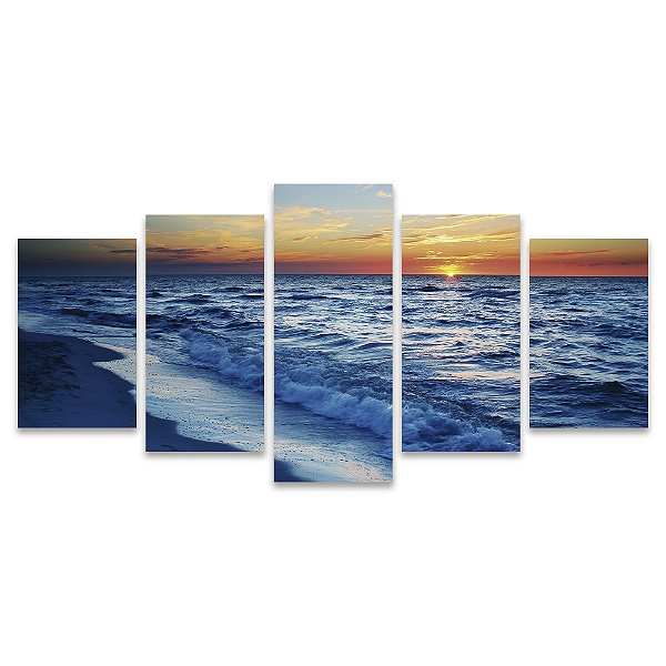 Kit Quadros Mosaico Sol Mar Entardecer Areia Pôr Praia
