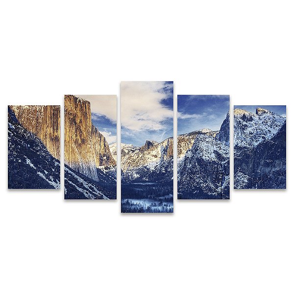 Kit Quadros Mosaico Montanhas Cordilheira Neve Céu Rochas