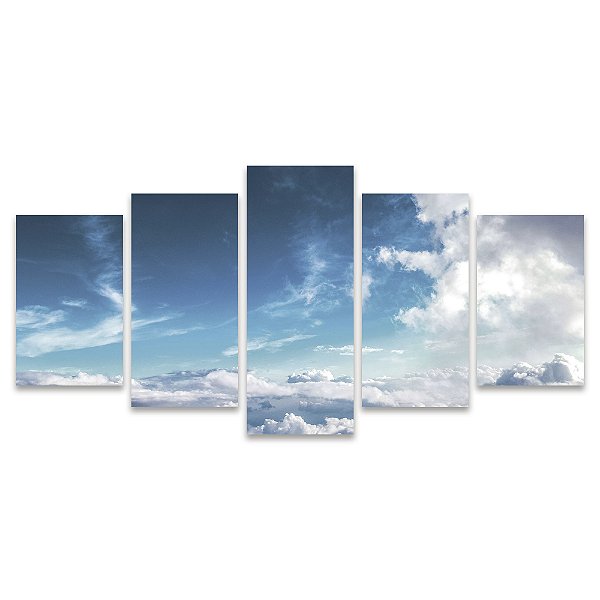 Kit Quadros Mosaico Azul Sala Degrade Céu Nuvens Paisagem
