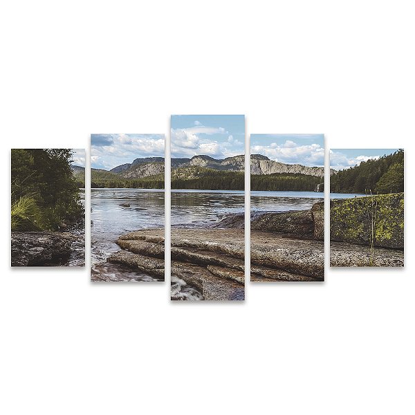 Kit Quadros Mosaico Rochas Montanhas Rio Verde Paisagem