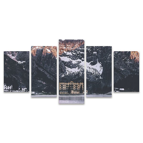 Kit Quadros Mosaico Montanhas Neve Rochas Natureza Hotel