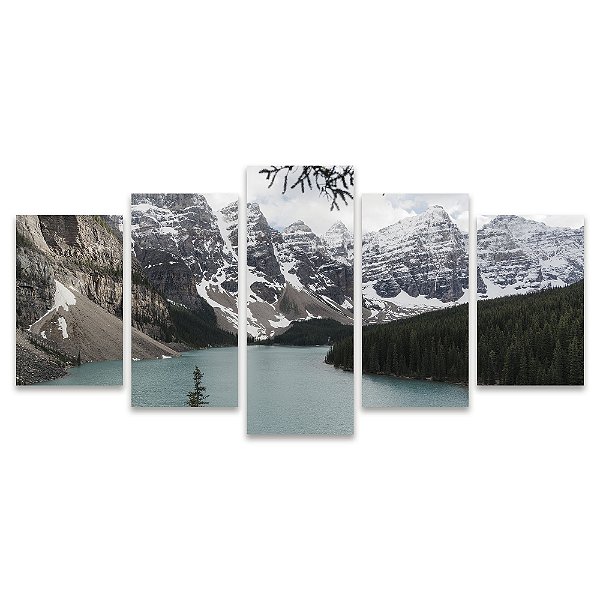 Kit Quadros Mosaico Floresta Neblina Pinheiro Rio Montanhas