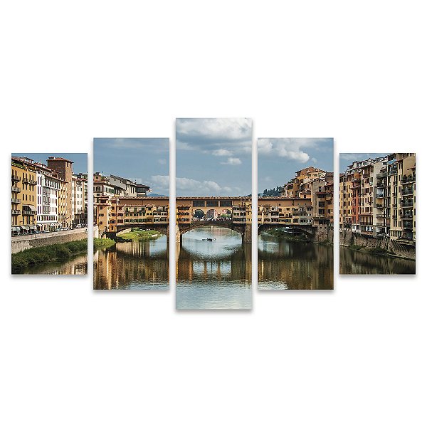 Kit Quadros Mosaico Vecchio Canal Sala Ponte Casas Rio