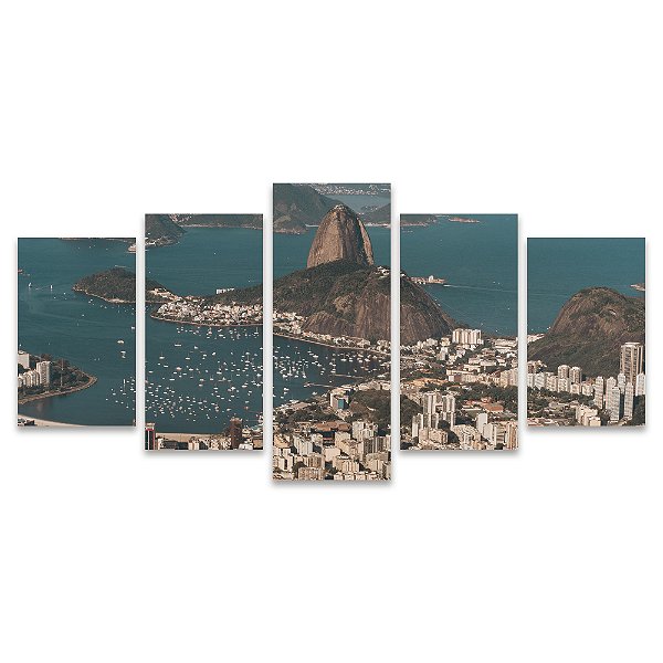 Kit Quadros Mosaico Sala Paisagem Janeiro Corcovado Rio