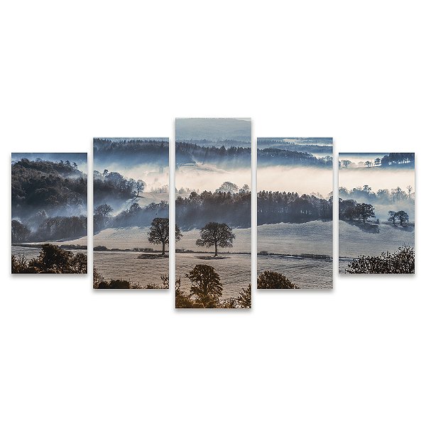 Kit Quadros Mosaico Pinheiro Paisagem Fria Neve Floresta