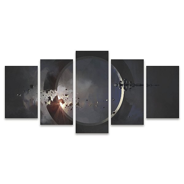 Kit Quadros Mosaico Espacial Destruida Nave Espaço Estação