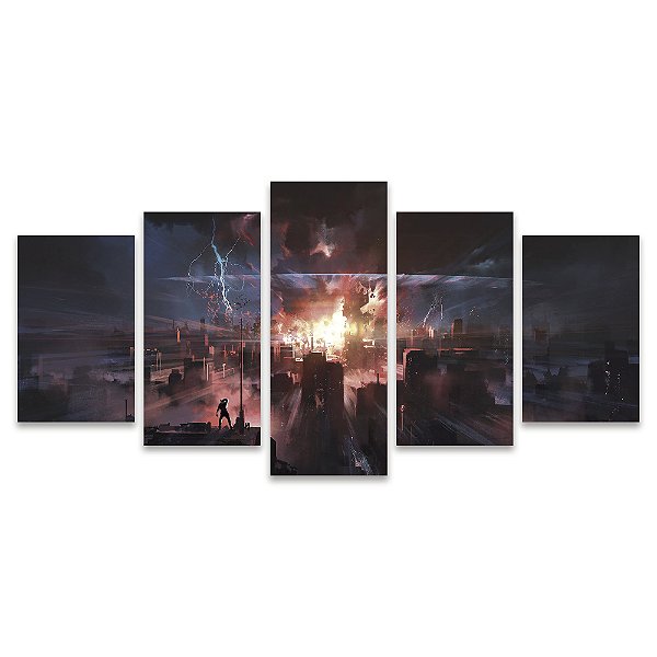 Kit Quadros Mosaico Cidade Apocalipse Nuclear Teen Explosão