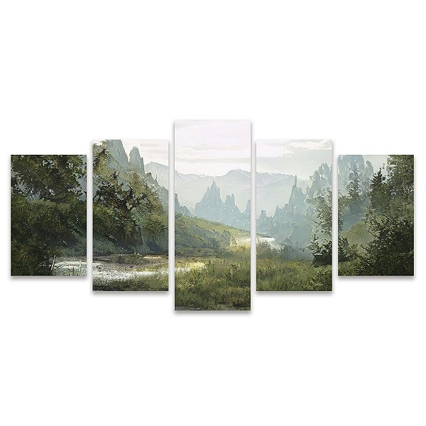 Kit Quadros Mosaico Horizonte Campo Natureza Floresta Vale