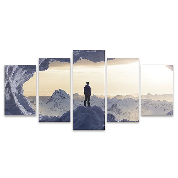 Kit Quadros Mosaico Sala Homem Horizonte Caverna Gelo
