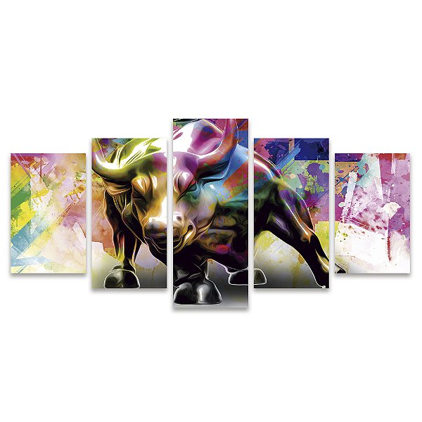Kit Quadros Mosaico Sala Bronze Wall Colorido Touro Street