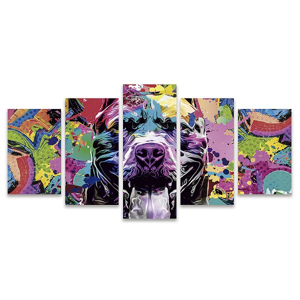 Kit Quadros Mosaico Estampas Cachorro Colorido Pop Pitbull