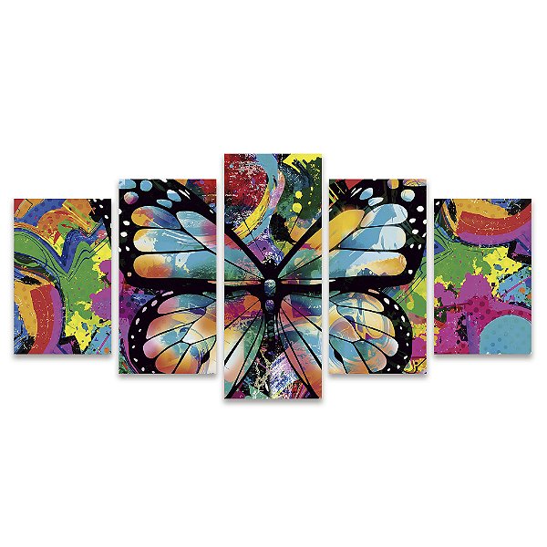 Kit Quadros Mosaico Borboleta Monarca Art Colorido Sala Pop