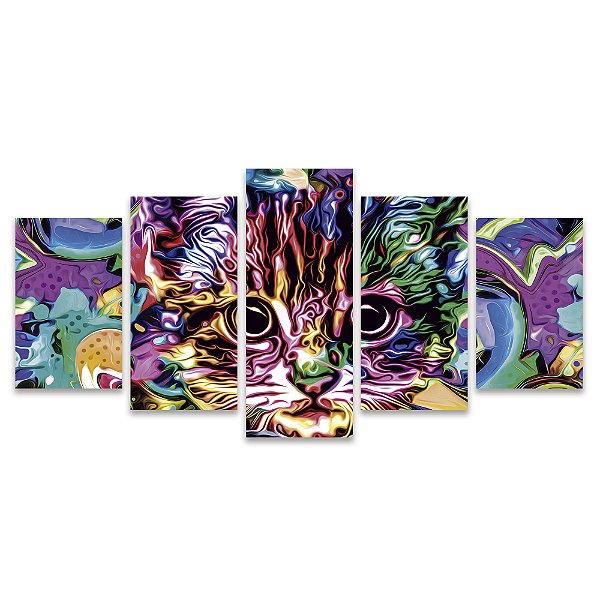 Kit Quadros Mosaico Filhote Abstrato Gato Pop Colorido