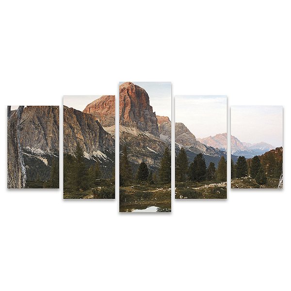 Kit Quadros Mosaico Rochas Pinheiro Sala Floresta Montanhas