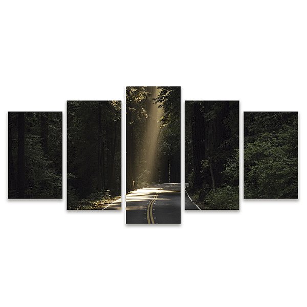 Kit Quadros Mosaico Caminho Luz Sala Floresta Estrada Sol
