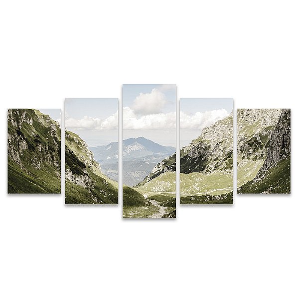 Kit Quadros Mosaico Montanhas Nuvem Verde Horizonte Caminho