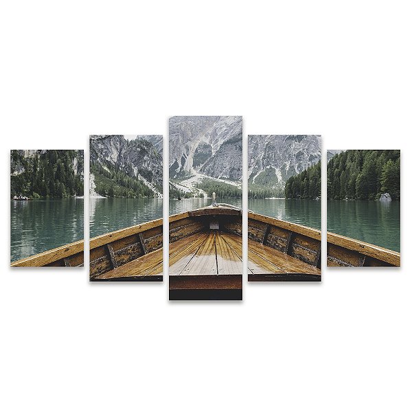 Kit Quadros Mosaico Paisagem Ponta Canoa Rio Pinheiro Barco