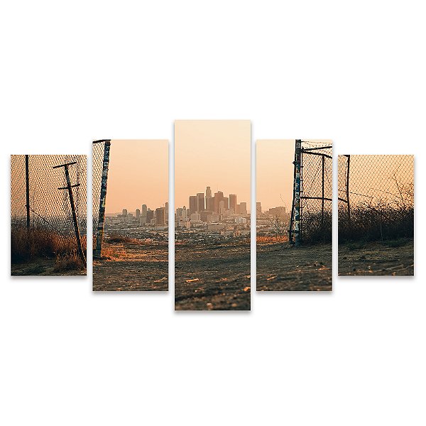 Kit Quadros Mosaico Grade Quarto Cidade Fundo Portões