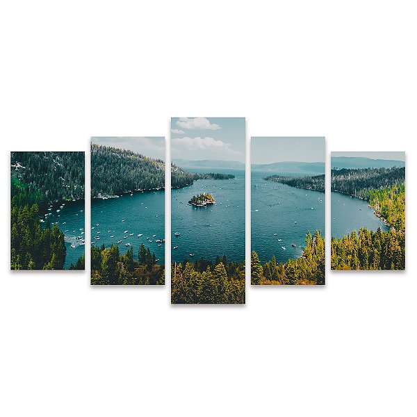 Kit Quadros Mosaico Ilha Sala Floresta Porto Oceano Barcos