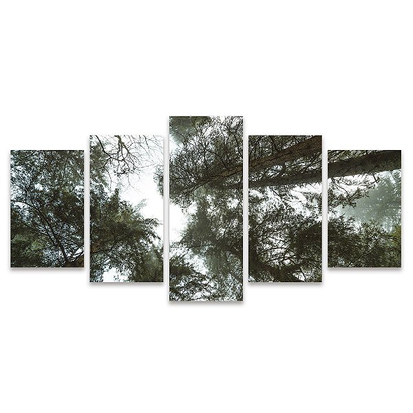 Kit Quadros Mosaico Verde Árvores Céu Floresta