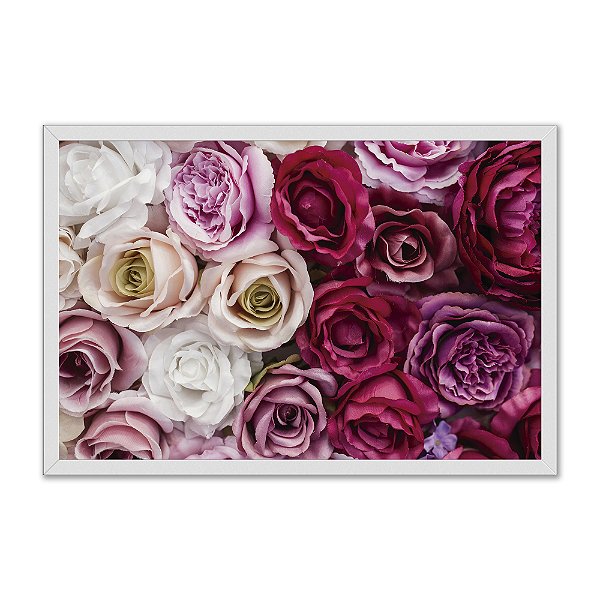 Quadro Decorativo Rosas Degrade de Branco A Rosa