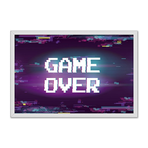 Quadro Decorativo Pixels Roxo Azul Game Over