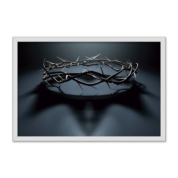 Quadro Decorativo Coroa De Espinhos Jesus Fundo Cinza