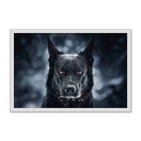 Quadro Decorativo Cachorro Preto No Gelo