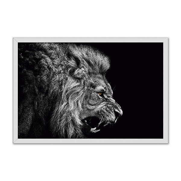 Quadro Decorativo Leão Rugindo Preto E Branco
