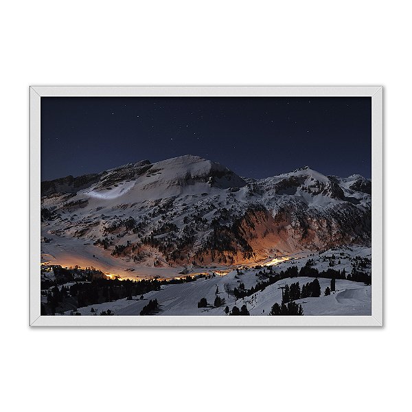 Quadro Decorativo Cabanas na Montanha Ilumnado A Noite