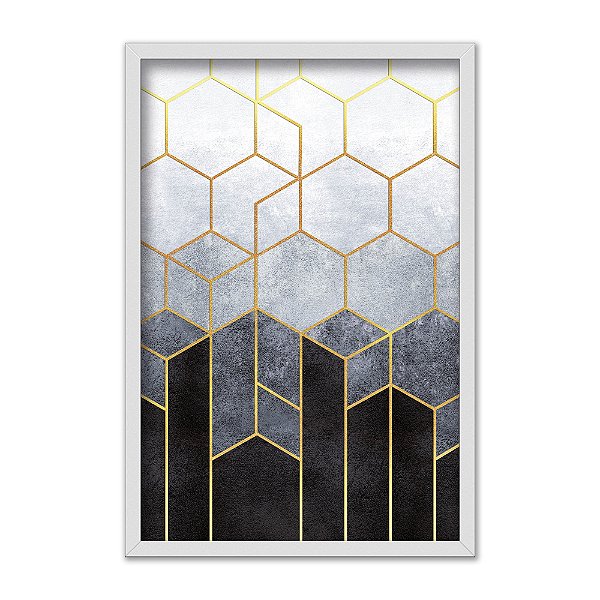 Quadro Decorativo Geométrico Degradê Azul Envelhecido Com Detalhes Dourado