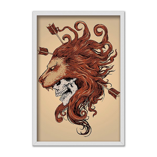 Quadro Decorativo Cranio Com Cabeça de Leão Com Flexas