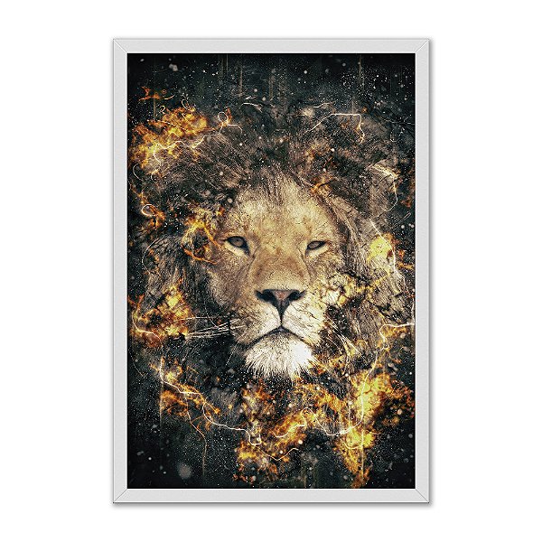 Quadro Decorativo Animal Leão Em Chamas Abstrato