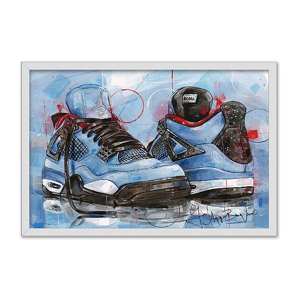 Quadro Decorativo Efeito Aquarela Tênis Esportivo Azul