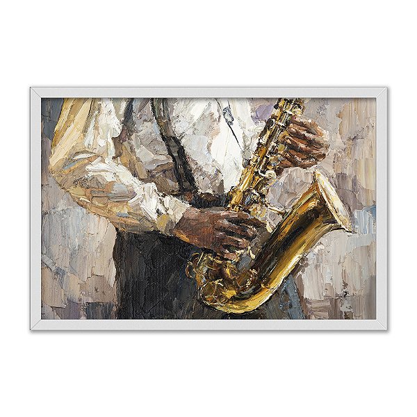 Quadro Decorativo Efeito Pintura Músico E Seu Saxofone