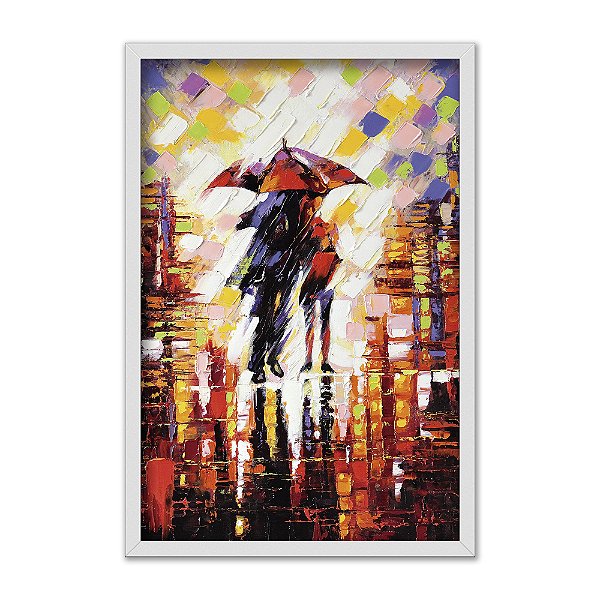 Quadro Decorativo Efeito Pintura Guarda Chuva Cidade