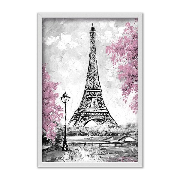 Quadro Decorativo Efeito Pintura Torre Eiffel Floral Paris